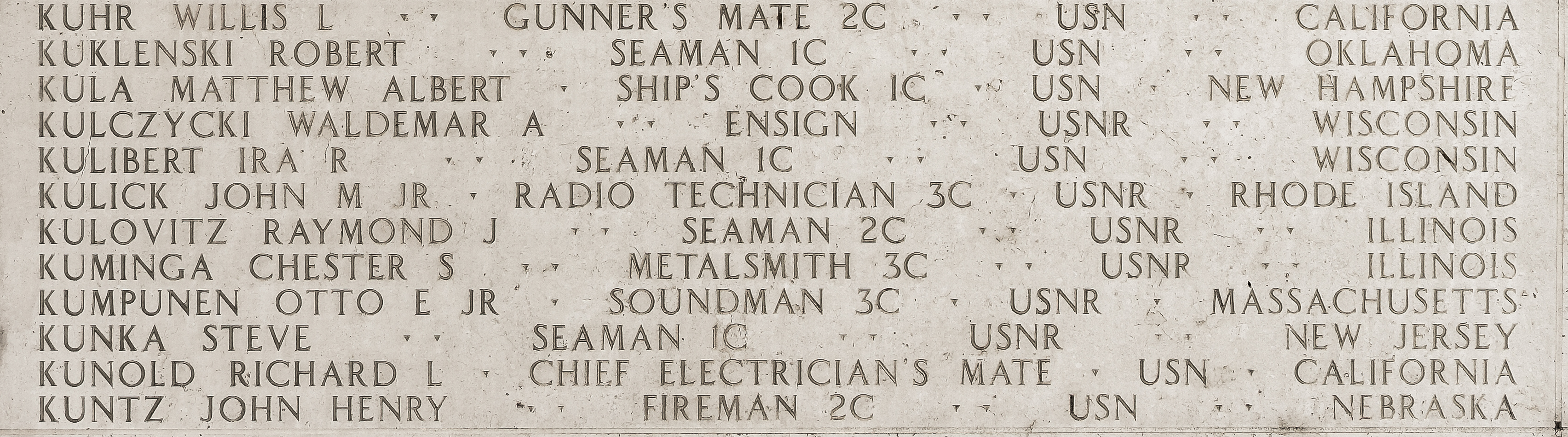 Matthew Albert Kula, Ship's Cook First Class